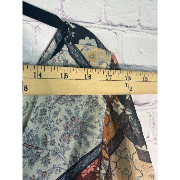 American Eagle Womens Patchwork Floral Long Sleeve Boho Top L Polyester - Picture 7 of 9